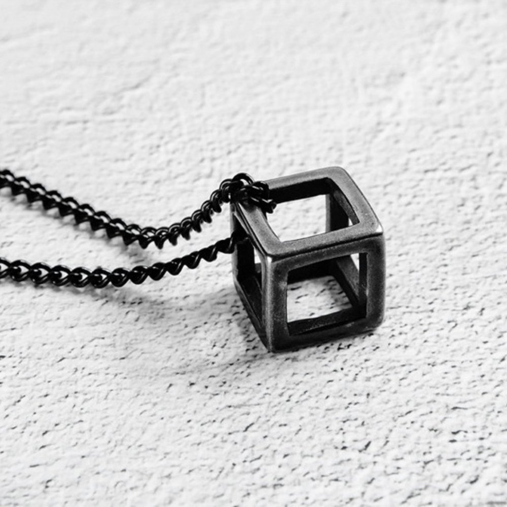 ❤️NEW TUNGSTEN SQUARE HOLLOW BOX CUBE PENDANT NECKLACE, N90201P156 - Picture 3 of 8